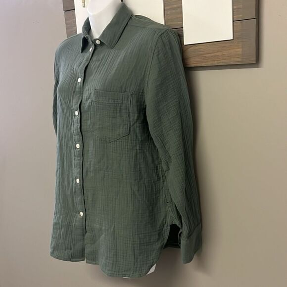 J. Crew Women’s Green Long Sleeve Super Soft Cotton Button Down Shirt- Size 6 - Picture 2 of 14